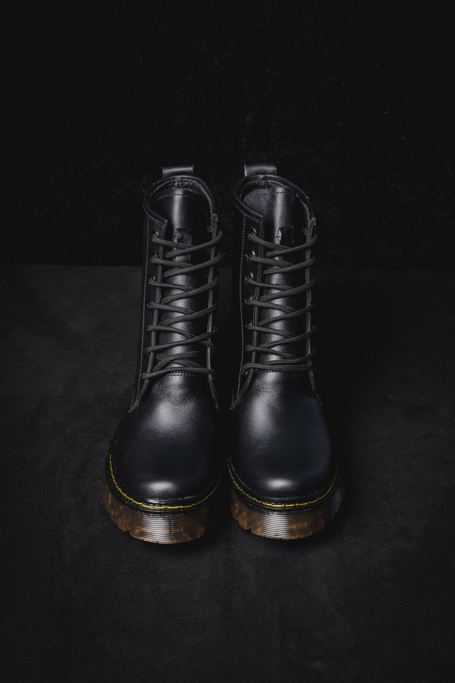 Combat Boots Puro Cuero Sahara Negro