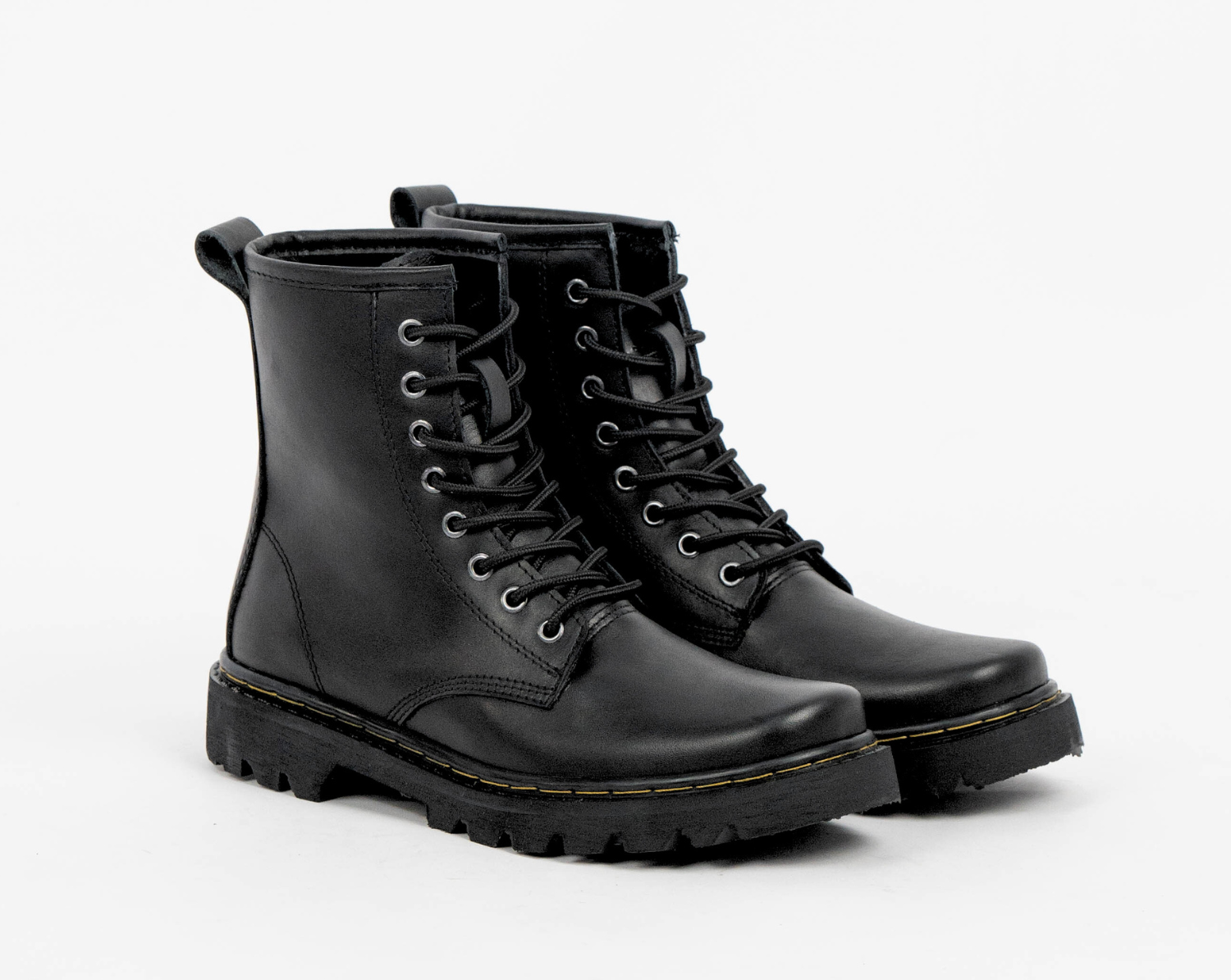 Combat Metal Black Puro Cuero Hilo Amarillo para Hombre