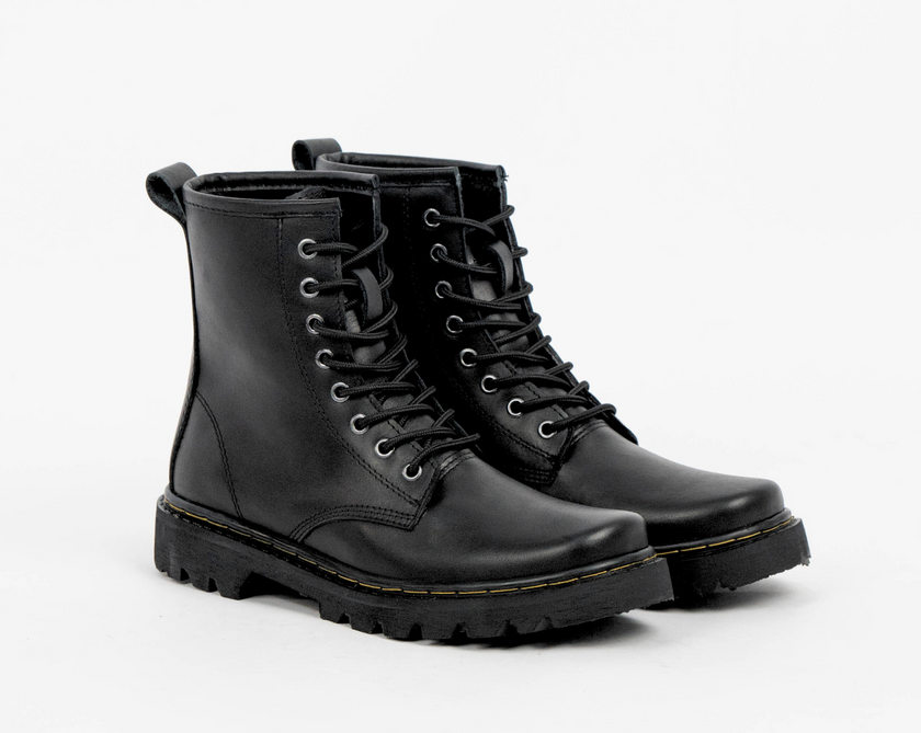 Combat Metal Black Puro Cuero Hilo Amarillo para Hombre