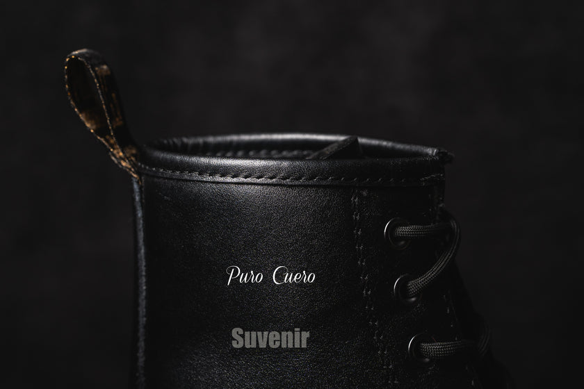 Combat Metal Black Puro Cuero Hilo Amarillo para Hombre